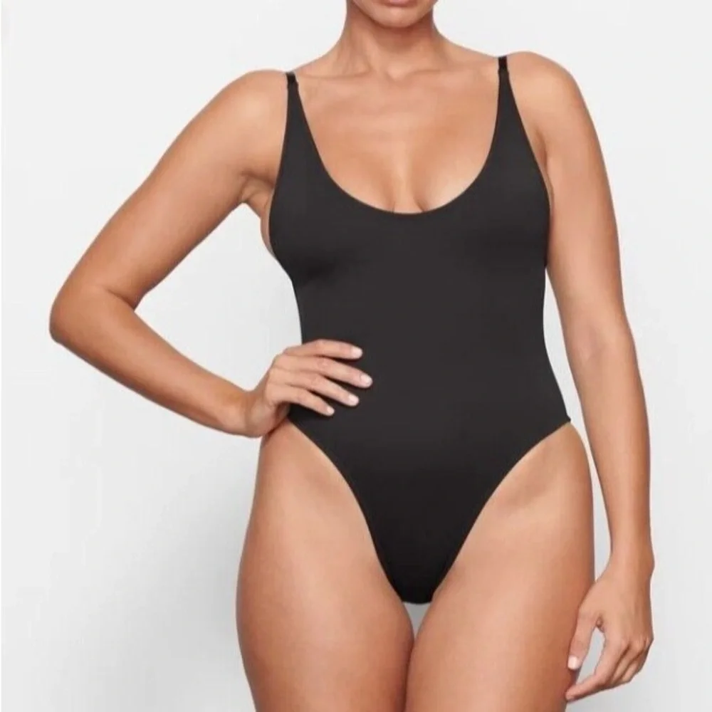 SKIMS Black scoop neck One-Piece Swimsuit